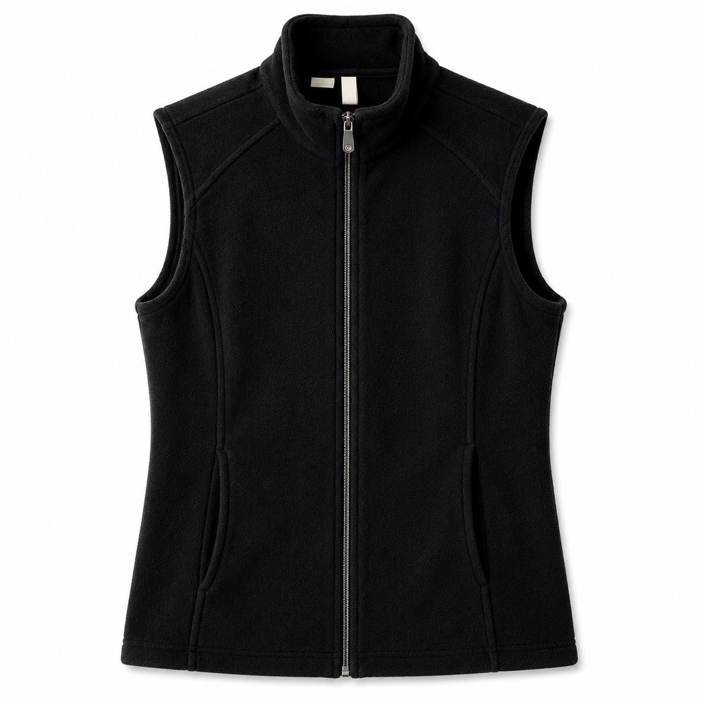 Lands' End Women Black Polartec Fleece Vest Size L 14-16 Full Zip Mock Neck
